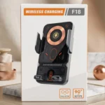 F18 smart auto-clamping wireless car charger mount with 15W fast charging for smartphones.