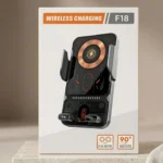 F18 smart auto-clamping wireless car charger mount with 15W fast charging for smartphones.