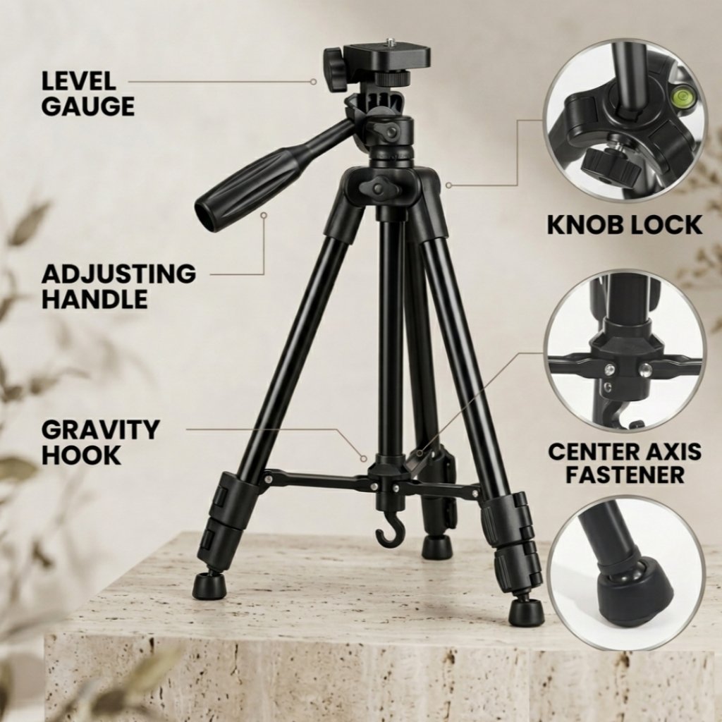 Portable lightweight tripod for content creators folded