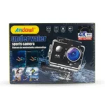 Macro shot focusing on the 4K Ultra HD logo displayed on the front of the Andowl action camera.