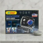 Close-up of the Andowl Q-K999 camera securely sealed in its 30-meter waterproof diving housing.