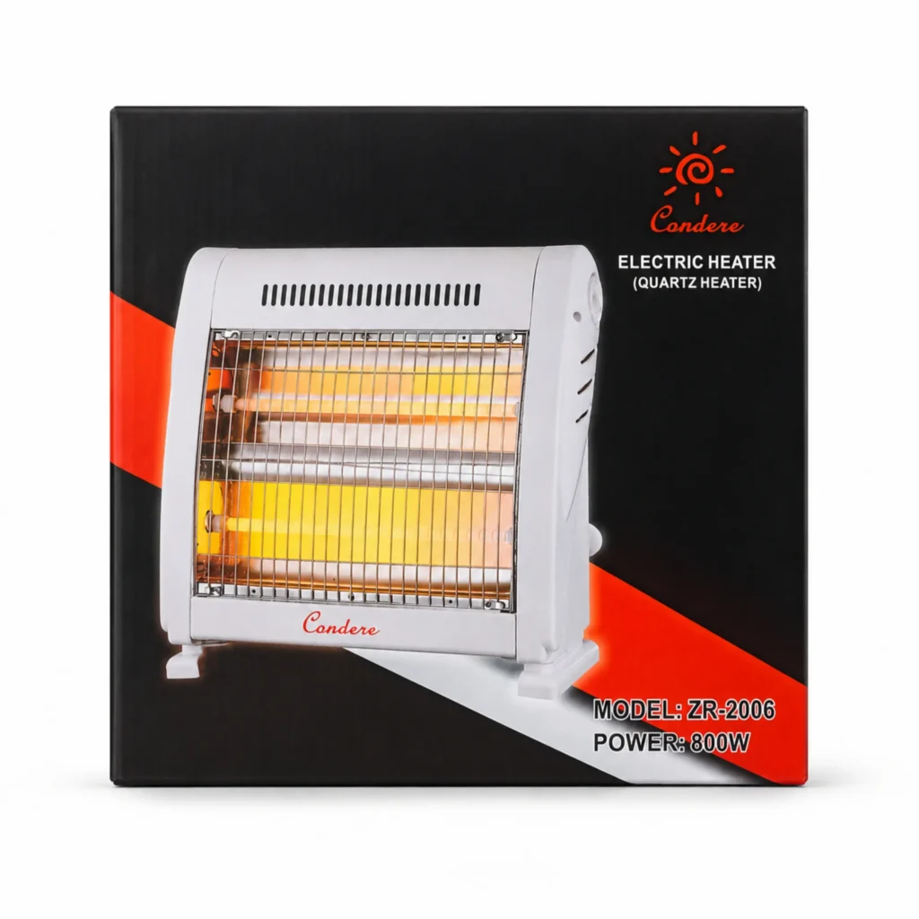 Condere quartz heater South Africa portable 800W electric room heater front box view