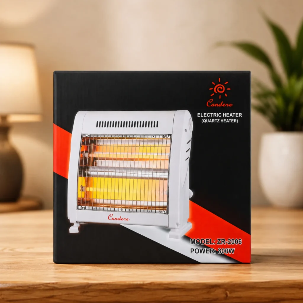 portable quartz heater South Africa on wooden table indoor room setup