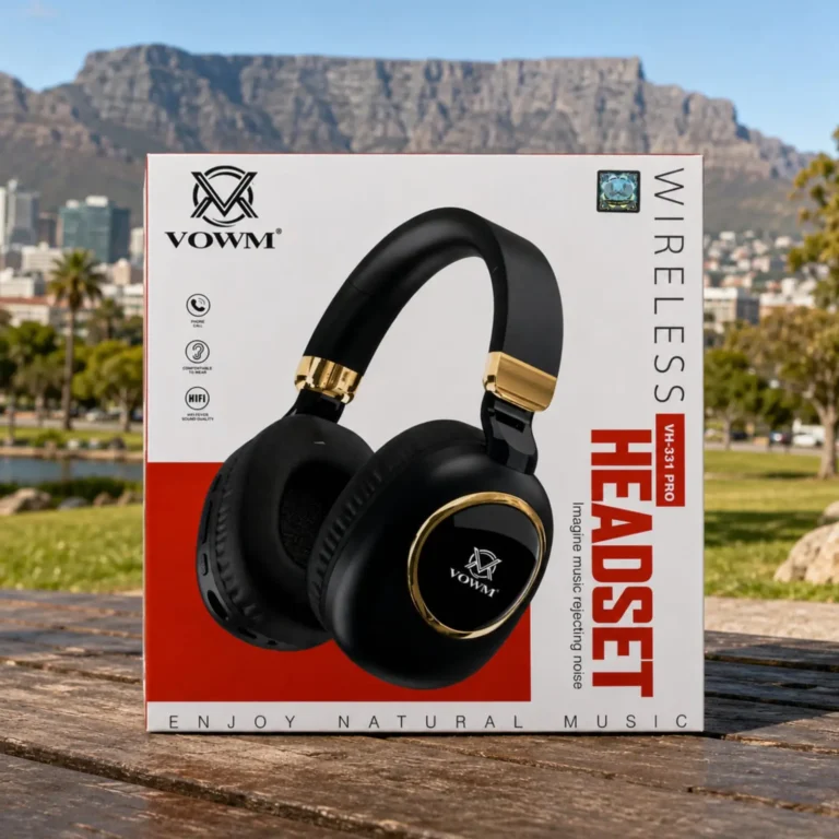 VOWM wireless bluetooth headphones with Cape Town background South Africa