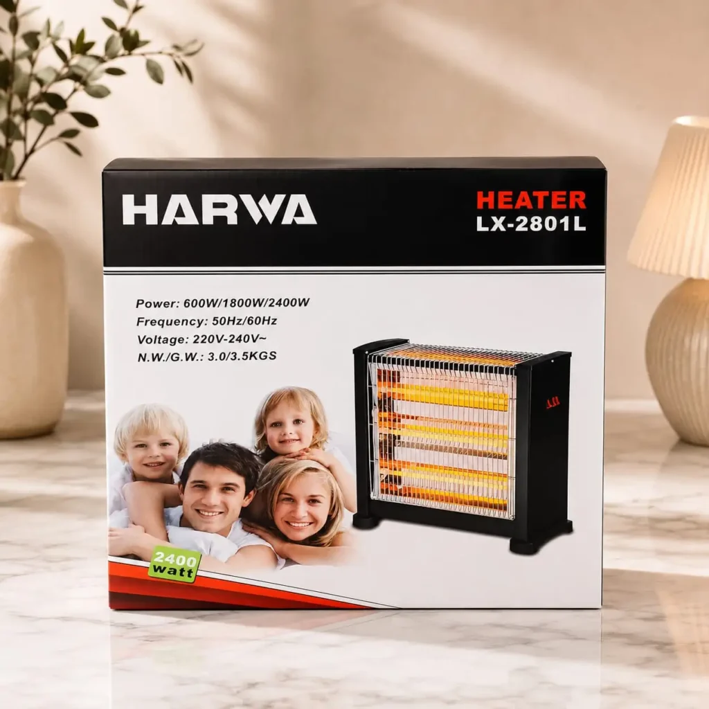 HARWA portable electric heater South Africa 2400W room heater front packaging view