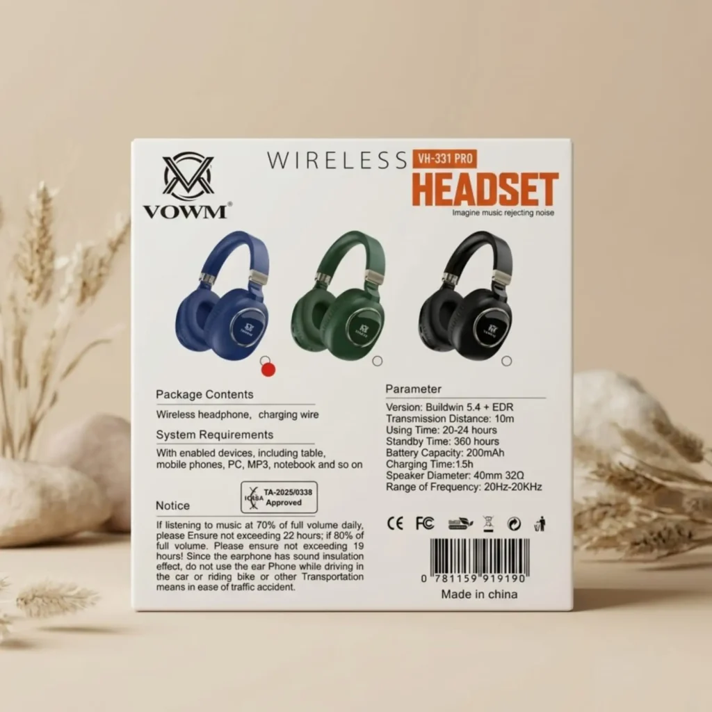 VOWM VH-331 PRO wireless headset specifications and package contents South Africa