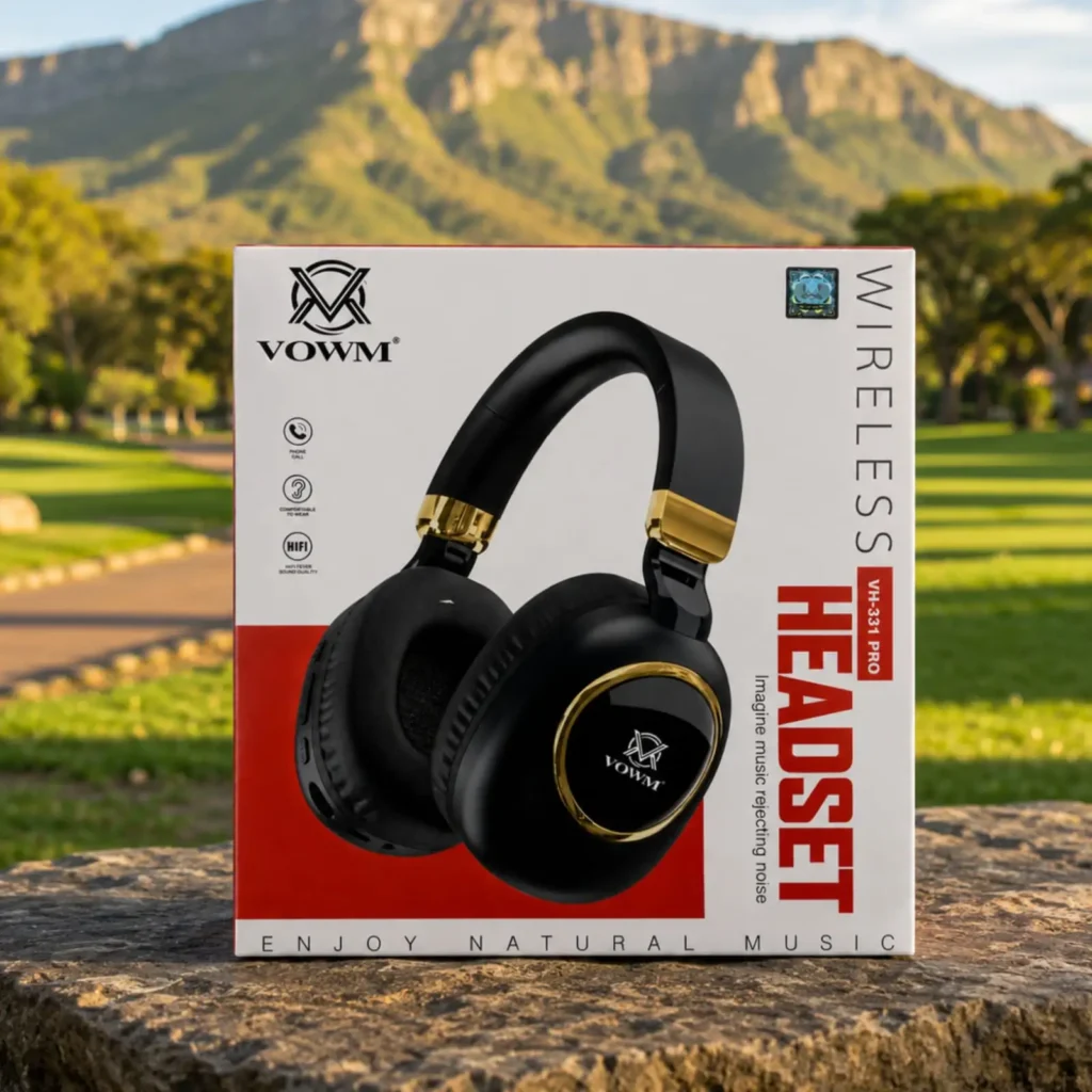 Affordable wireless headphones South Africa outdoor product display VOWM headset