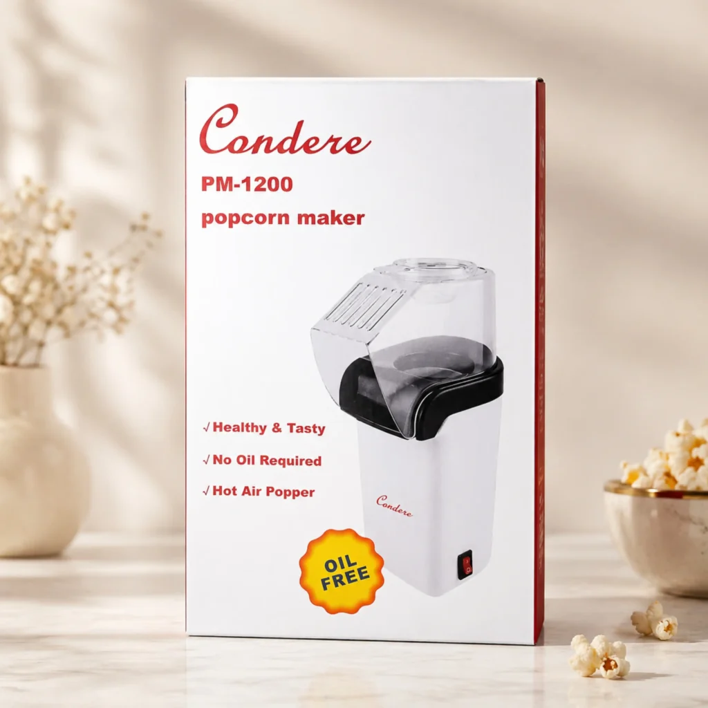 Condere PM-1200 hot air popcorn machine angle view