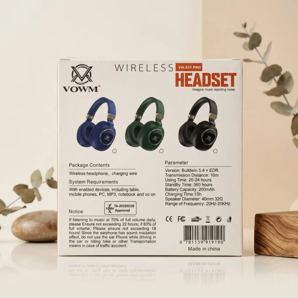 VOWM wireless headset back packaging lifestyle image South Africa